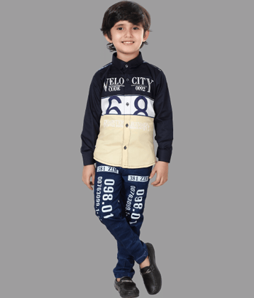 DKGF Fashion Pack of 1 Boys Cotton Blend Shirt & Jeans Set ( Blue )