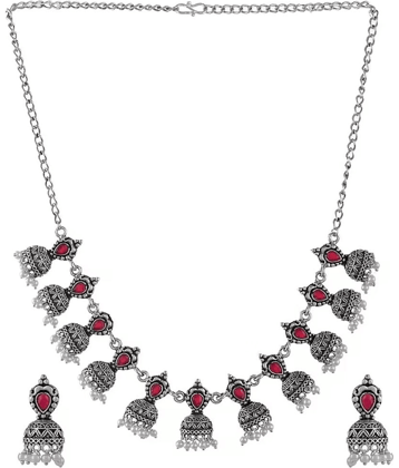 PUJVI - Silver Alloy Necklace Set ( Pack of 1 )