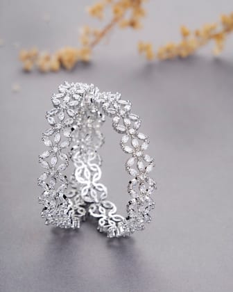 Star Rhodium Plated Bangles (Pack of 2)-White / Rhodium / 2.4