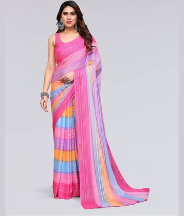 Samah Georgette Printed Saree With Unstitched Blouse Piece ( Pink )