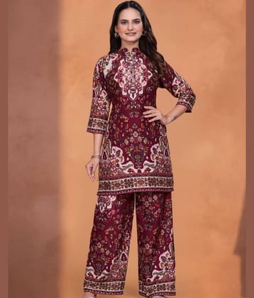 VANVAAM Women Printed Top With Palazzos Co-Ord Set ( Wine )