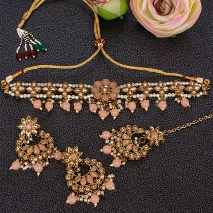 Gold-Toned Kundan and Ruby Studded Choker Set