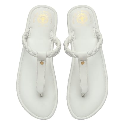 Women's White Knotted T-Strap Slippers By Brune & Bareskin-36/3