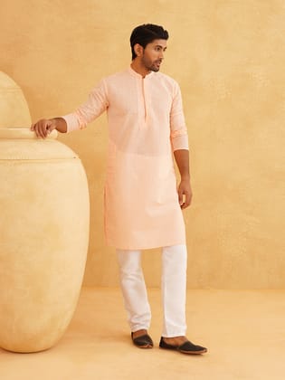 Sojanya Ethnic Motifs Embroidered Thread Work Pure Cotton Peach Straight Kurta With Churidar-38