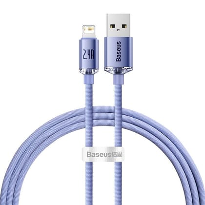 Baseus Crystal Shine Series 2.4A Fast Charging USB to Lightning For Iphone Data Cable--1.2m / Purple