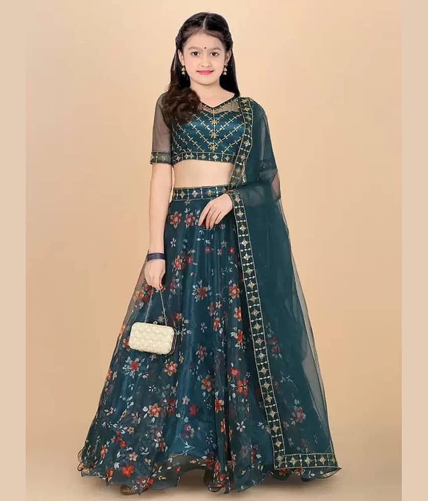 piludi Organza Lehenga Choli Set For Girls ( Pack of 1 , Blue )