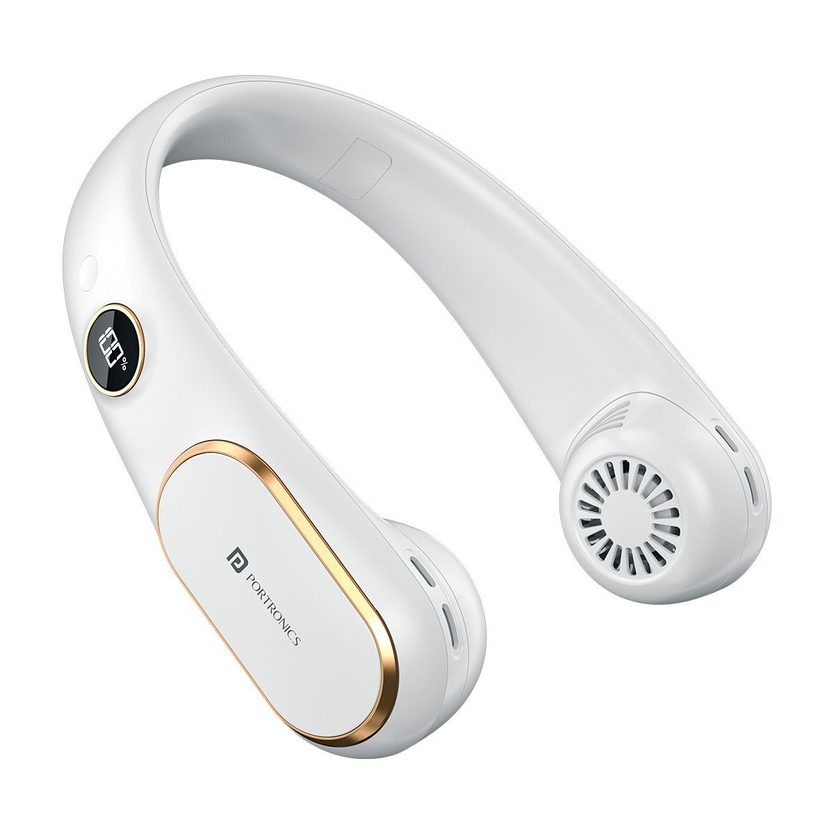 Portronics GO BREEZE Neck fan, Adjustable Speed & LED Display, 2400 mAh battery, up to 5000 RPM, No blades