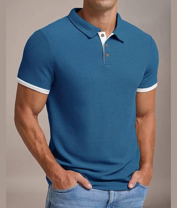 Eyebogler Men Cotton Blend Regular Fit Solid Polo T Shirt ( Blue )