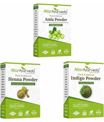 Attar Ayurveda Henna Leaves Powder, Indigo Leaves powder and Amla Powder Combo (650 Grams)