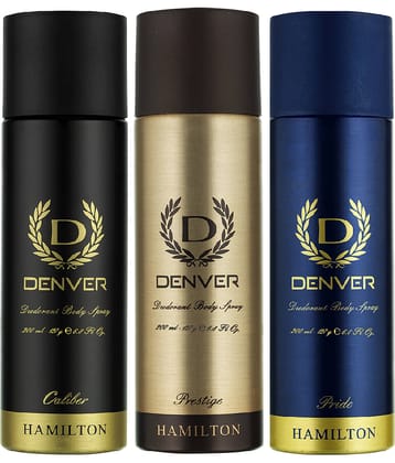 Denver Caliber, Prestige & Pride Deodorant Body Spray - 200ML Each (Pack of 3)