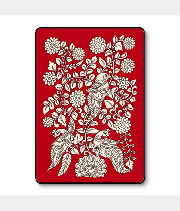 Indian Folk Bird Wall Art | Red Floral Vine UV Print