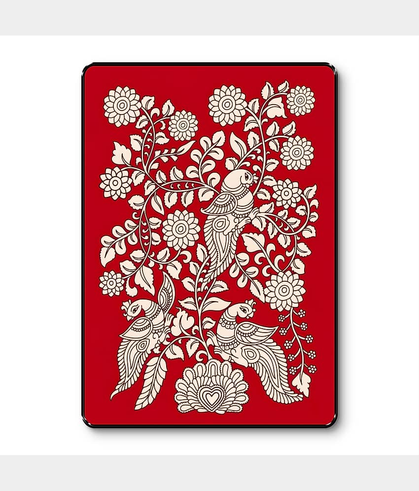 Indian Folk Bird Wall Art | Red Floral Vine UV Print