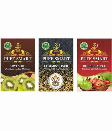 PUFF SMART Kiwi, Commissinor, Double Apple for Hookah Combo (Pack of 3) (100% Nicotine and Tobacco Free)
