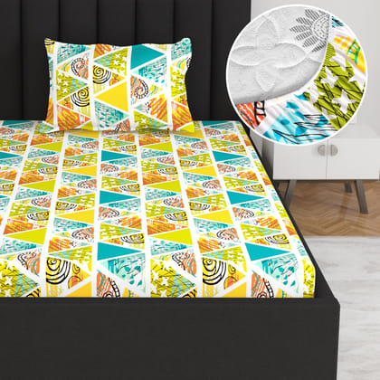 Triangle Candy Multi Color Elastic Fitted Bedsheet For Single Bed-Single / Orange / PR5011-FSB