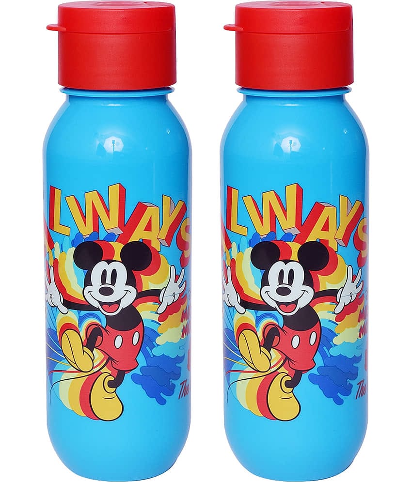 Gluman Disney Mickey Cartoon Character Printed Plastic Spout Water Bottle for Boys I Leak Proof, 100% Food Grade| BPA Free | Recyclable/Reusable | Spout Lid 500ml (Pack of 2)