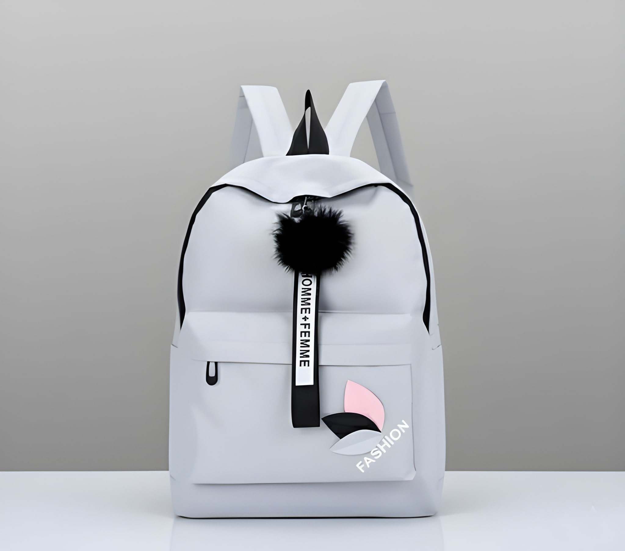 Stylish Pink Backpack Bag with Cute Pom-Pom Charm | Lightweight School, College & Travel Backpack for Girls & Women | Spacious Durable Fashion Backpack