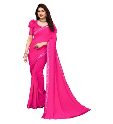 Women's Embellished Dyed Printed Bollywood Georgette Saree with Blouse (Pink)