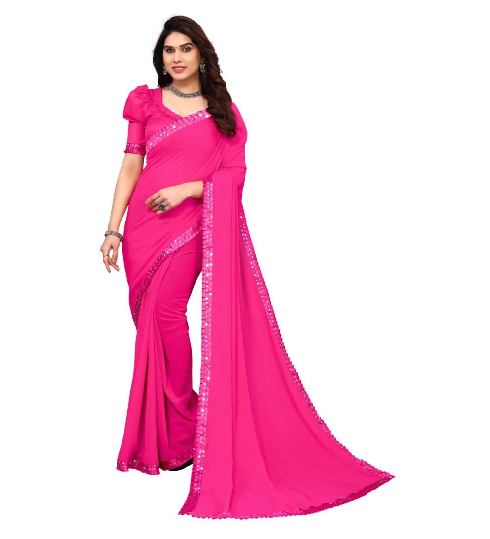 Women's Embellished Dyed Printed Bollywood Georgette Saree with Blouse (Pink)