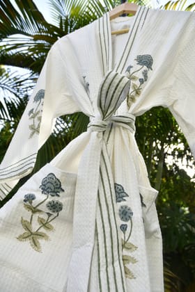 Royal Buta Handblock Waffle Cotton Bathrobe