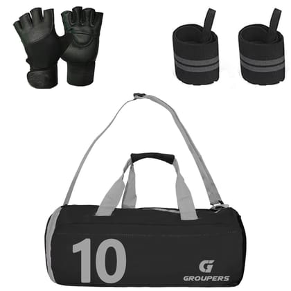 GROUPERS Combo Set of Duffle Canvas Bag with Gloves (Black) (BLK-GLVS-WB-10)
