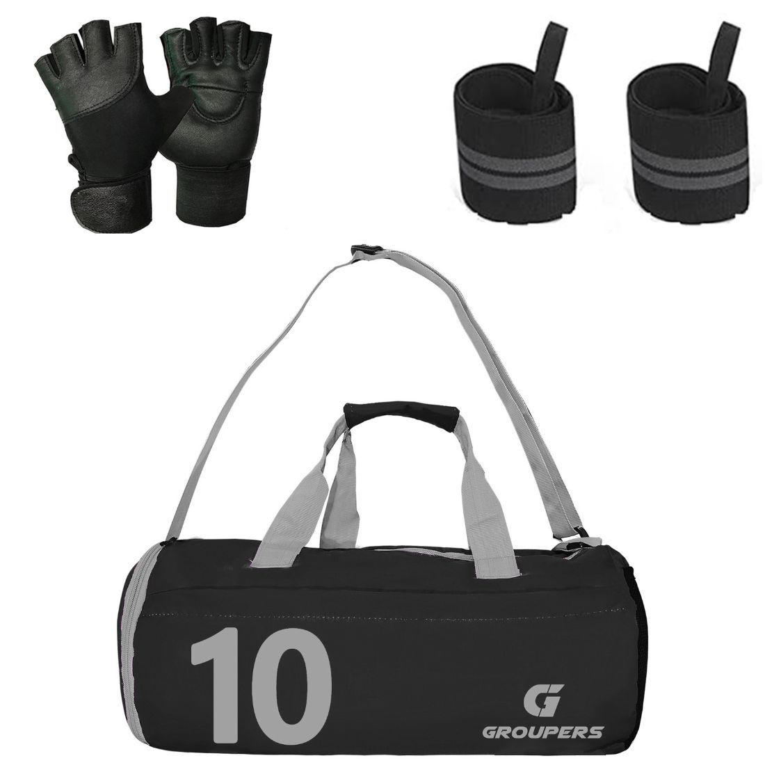 GROUPERS Combo Set of Duffle Canvas Bag with Gloves (Black) (BLK-GLVS-WB-10)
