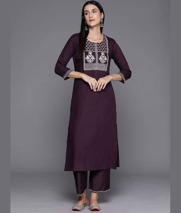 Varanga Viscose Embroidered Straight Women's Kurti - Burgundy ( Pack of 1 )