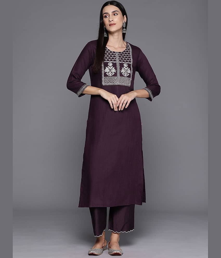 Varanga Viscose Embroidered Straight Women's Kurti - Burgundy ( Pack of 1 )