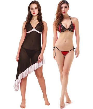 Finian Net Baby Doll Dresses With Panty - Multi Color