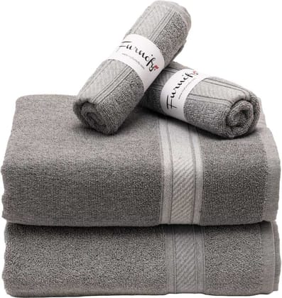 Furnofy Cotton 450 GSM Bath, Hand Towel Set Grey (Pack Of 4)