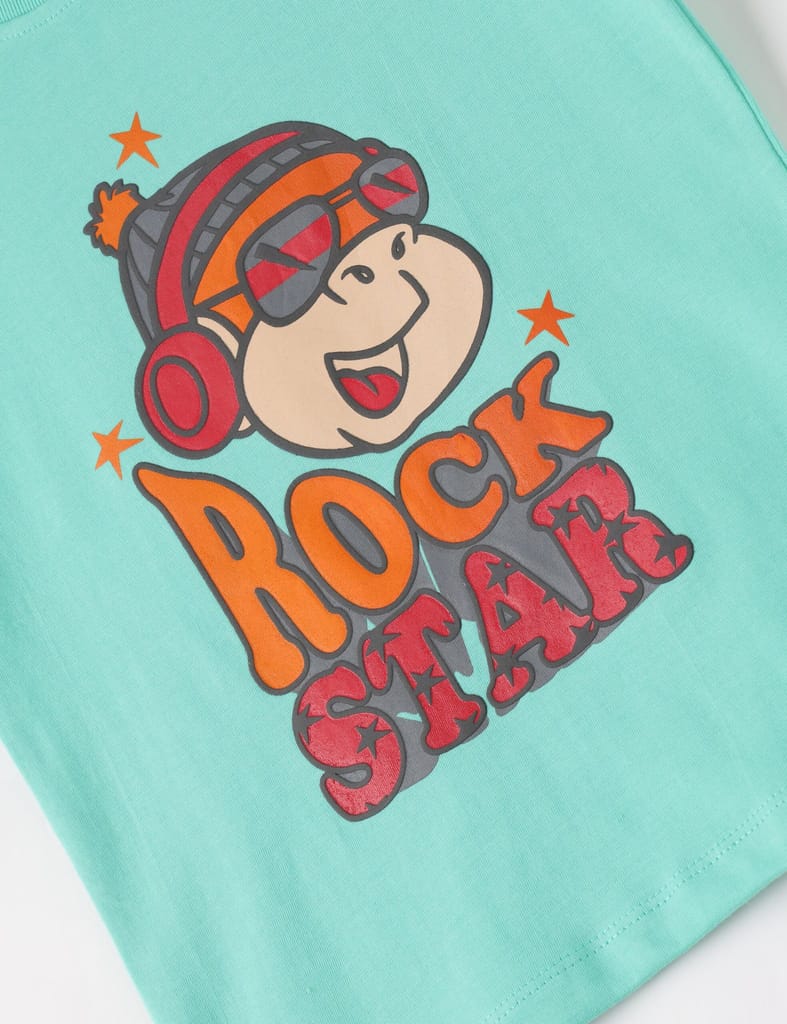 Sophisticated Kids Boys T shirt Cotton Biscay Green Rock Star 2025 at ShopCircuit | ONDC