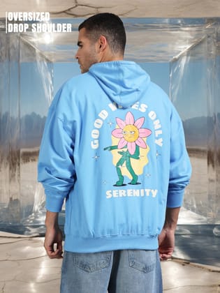 Men Oversized Hoodie Pure Cotton, Blue-XS