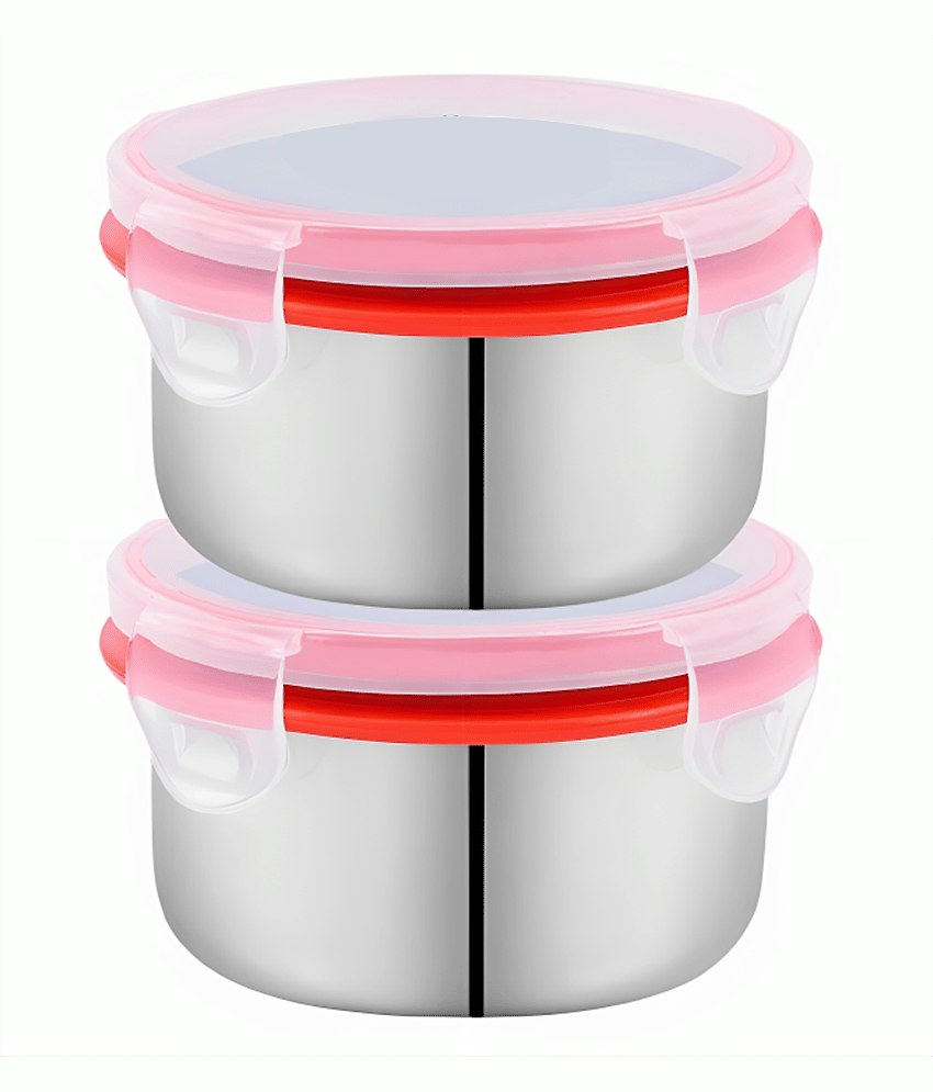 Kitcorner Lock N Steel Steel Red Food Container ( Set of 2 )