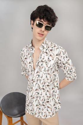 Men's White Base All Over Printed Shirt | Rick Rogue-Brown / M/38