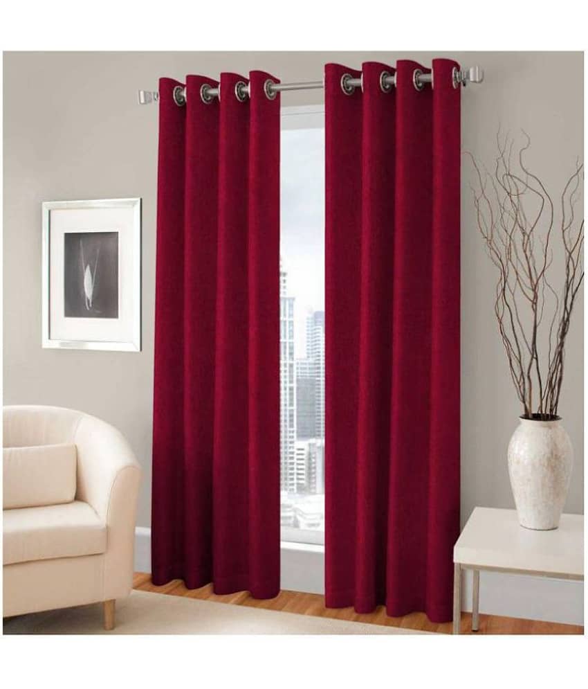 Tanishka Fabs Solid Semi-Transparent Eyelet Curtain 9 ft ( Pack of 2 ) - Maroon