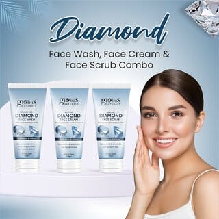 Globus Naturals Shine Boosting Diamond Face Care Combo - Face Wash, Face Cream  Face Scrub.