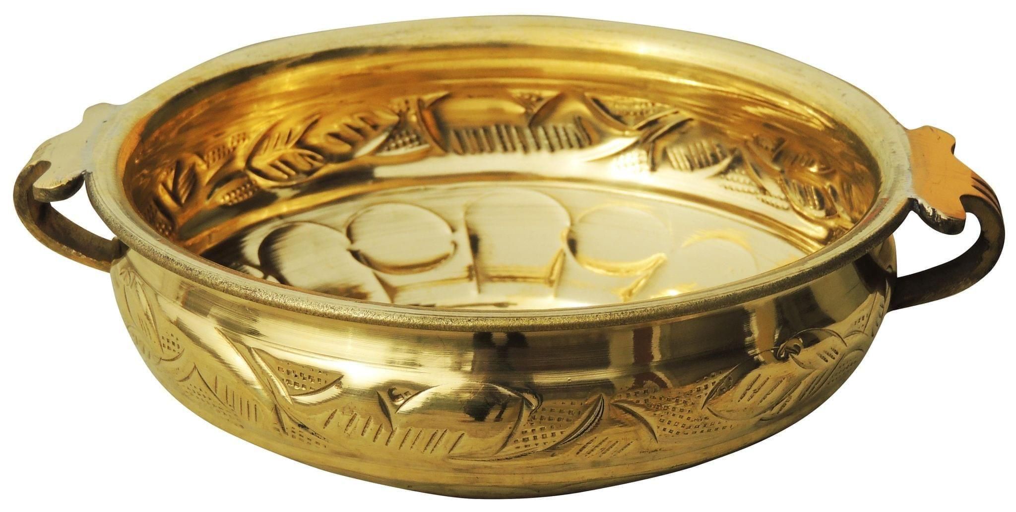 Brass Urli With Handwork Diameter 8 Inch 500 gm (F574 B) - 8*8*2.8 inch (F574 B)