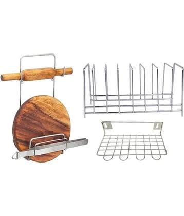 JISUN - Silver Stainless Steel Dish Racks ( Pack of 3 )