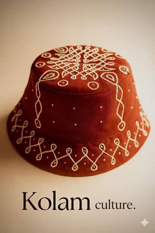 Kolam Culture Embroidered Bucket Hat (Rust Orange, Adult) | Traditional Art Inspired | Casual Wear