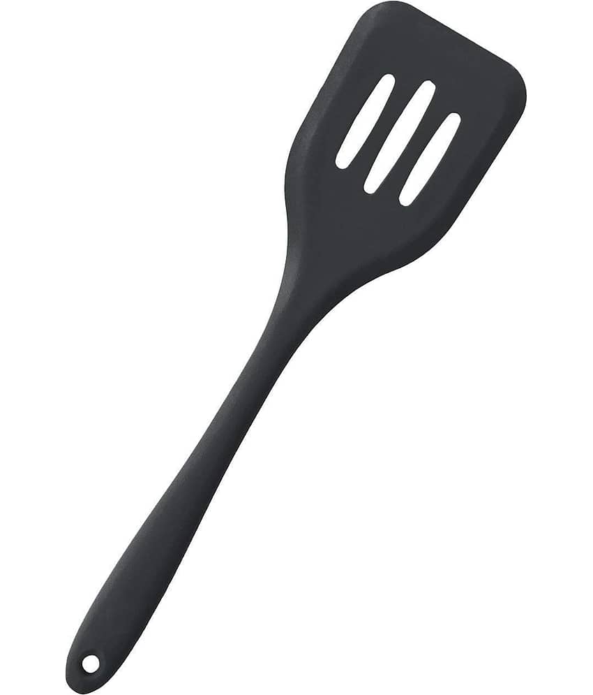 Baskety Silicone Slotted Shovel Spatula Kitchen Set ( Pack of 1,Black)