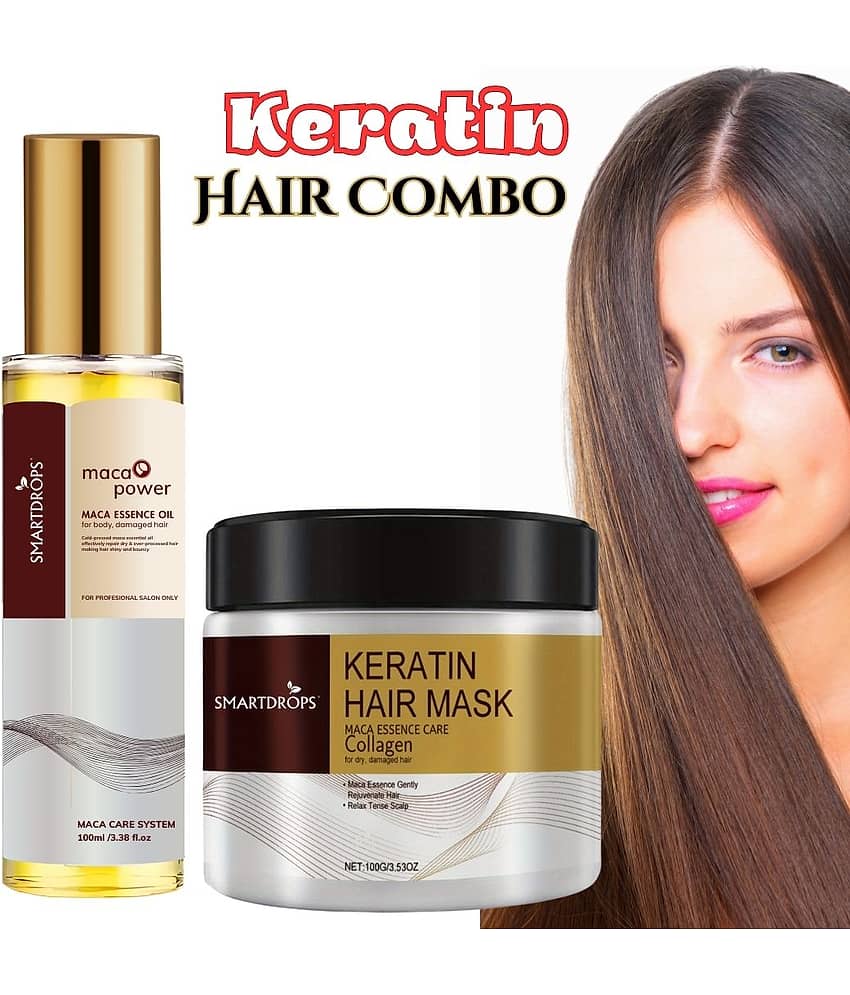 Maca Power Ettential Hair Oil & Keratin Hair Mask Combo for Hair Growth & Damage Repair