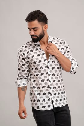 SANGANERI PRINT BLACK AND WHITE ELEPHANT PRINT-M-40