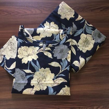 Mix Flower - Navy Blue - Cord Set - Pure Cotton-38 - M
