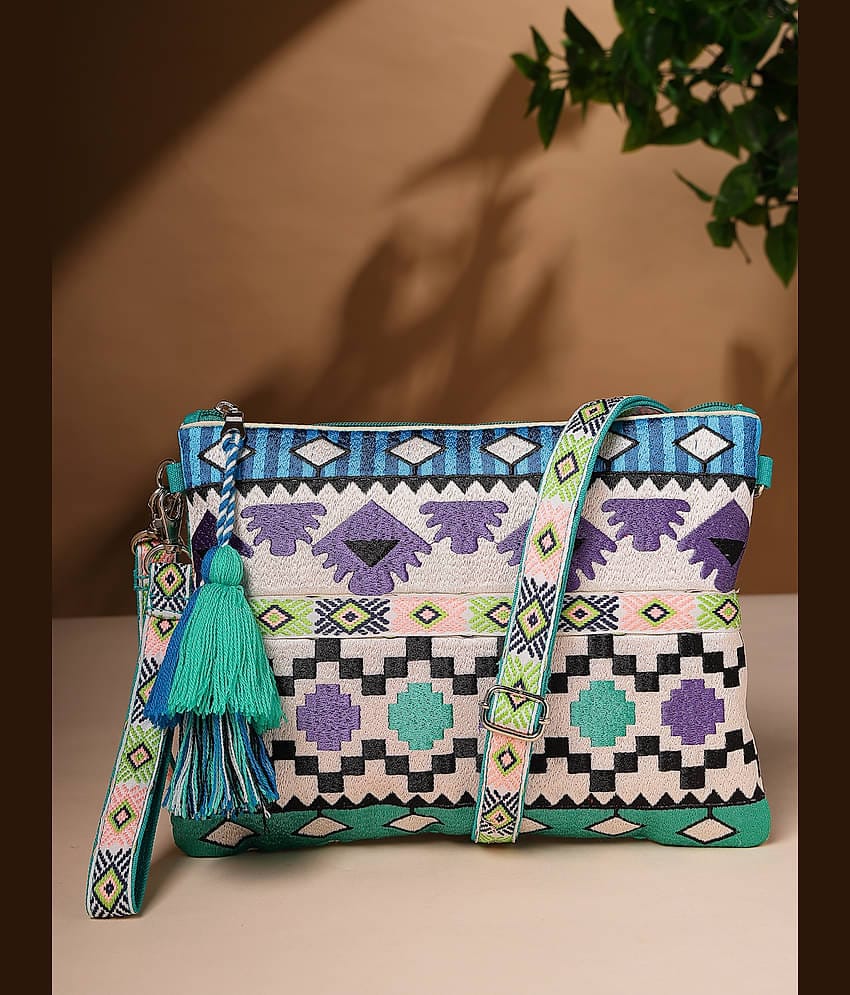 Anekaant Sling Bag Polyster Set of 1 ( Turquoise )