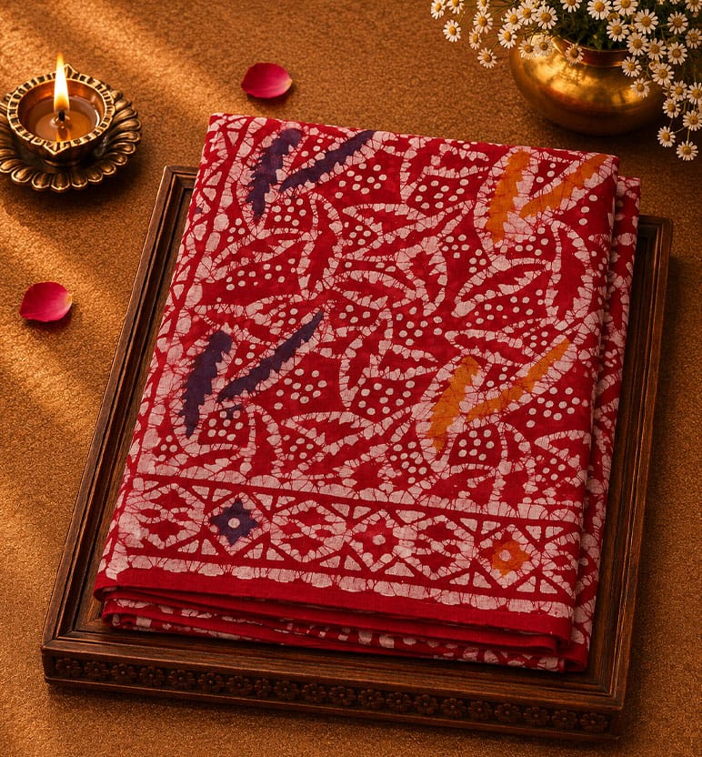 Handblock Printed Batik Cotton Saree