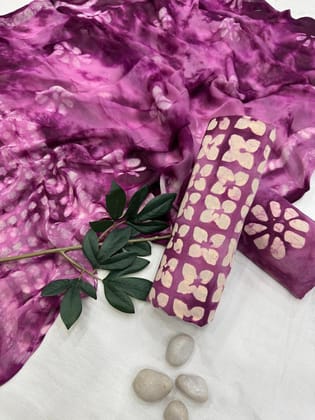Pure Cotton Unstitched Suit With Chiffon Dupatta-As shown in picture / 2.5 mtr each / Pure cotton with chiffon dupatta