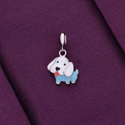 Sterling Puppy Blue White Silver Charm Pendant-Blue (Enamel) / Silver