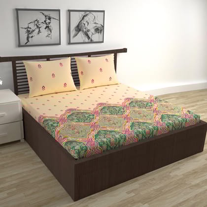 Multicolor Floral 100% Cotton Supersoft Bedsheets for Double Bed-Double / Peach Pink / MMP-01-DB