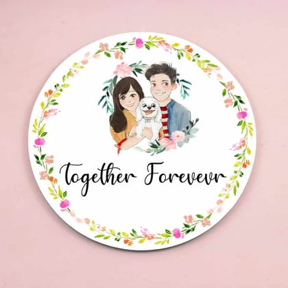Handpainted Customized Nameplate - Couple with Pet Dog Name Plate