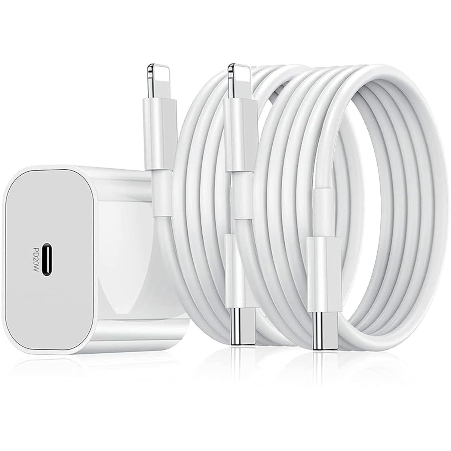 Dr Vaku 20W Fast Charger Adapter, Compatible with iPhone 14, 14 Plus, 14 Pro, 14 Pro Max, 13, 12, 11 Series & iPad, with 1M Type-C to Lightning Data Cable, PD 2.0 (1 Adapter + 2 Cables)