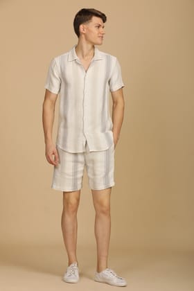 Illiana - Dobby Striped Co-Ords - Off White-M-40 / OFF WHITE
